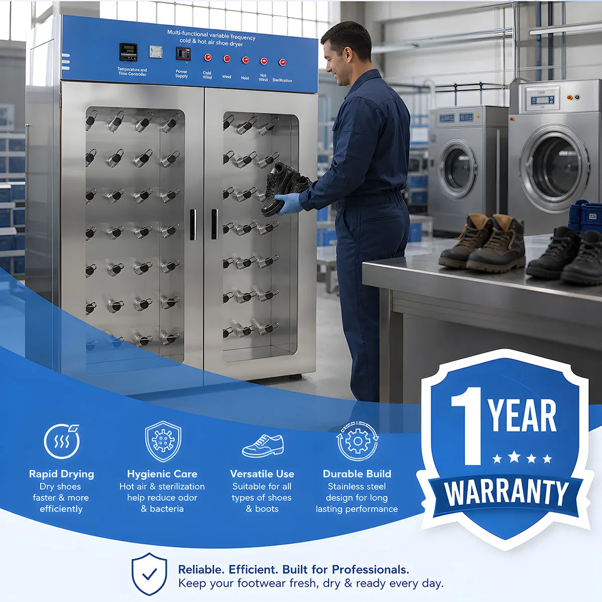 Commercial Large Capacity Shoe Drying Cabinet with Double Doors, UV & Ozone Disinfection Sterilizer for Washing Shop - Image 2