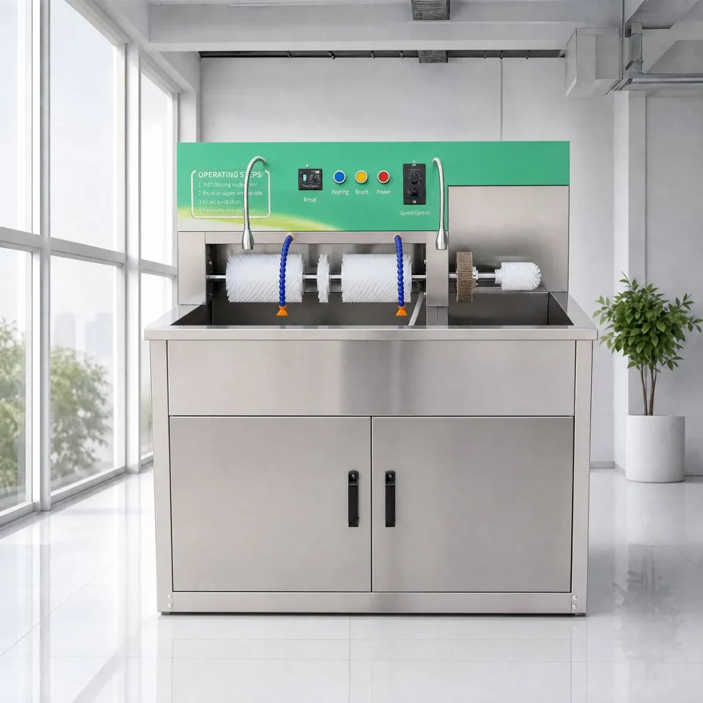 Industrial Stainless Steel Automatic Shoe Washing Machine with Cabinet Door for Sports Shoes Shoe Shine Equipment