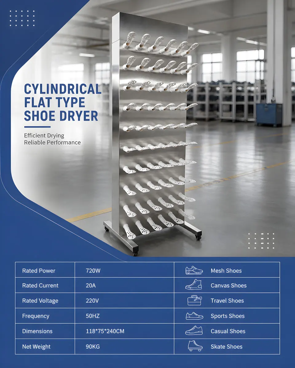 Industrial 100-Pair Shoe Drying Machine | Cylindrical Flat Design Cold Air Blower | Heavy Duty Equipment for Commercial Laundry - Image 3