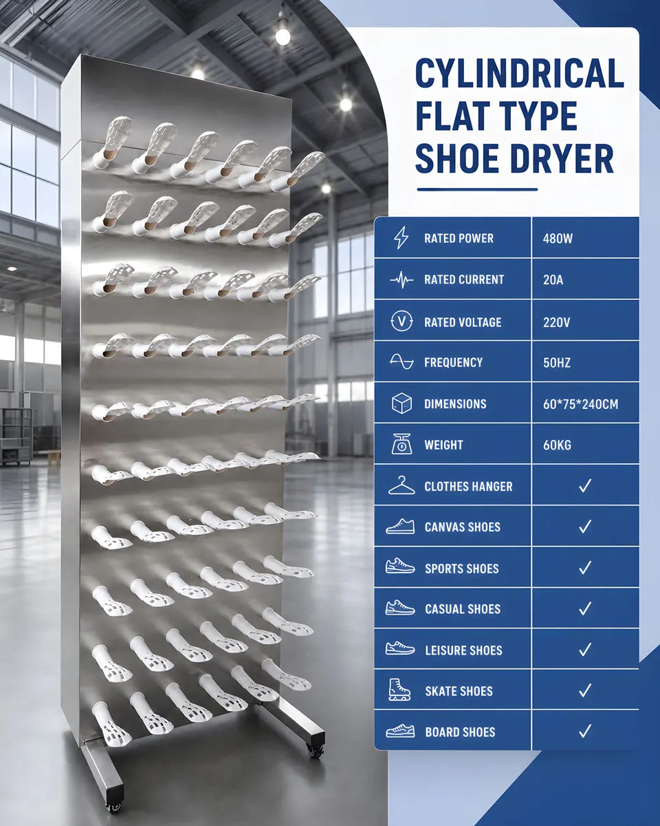 Industrial 100-Pair Shoe Drying Machine | Cylindrical Flat Design Cold Air Blower | Heavy Duty Equipment for Commercial Laundry - Image 4