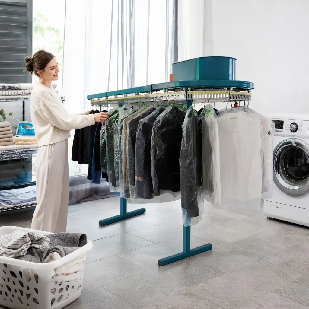 Automatic O-Type Garment Conveyor Line - Durable Clothes Hanging Transport System for Laundry Shop, Dry Cleaner, Hotel & Hospita