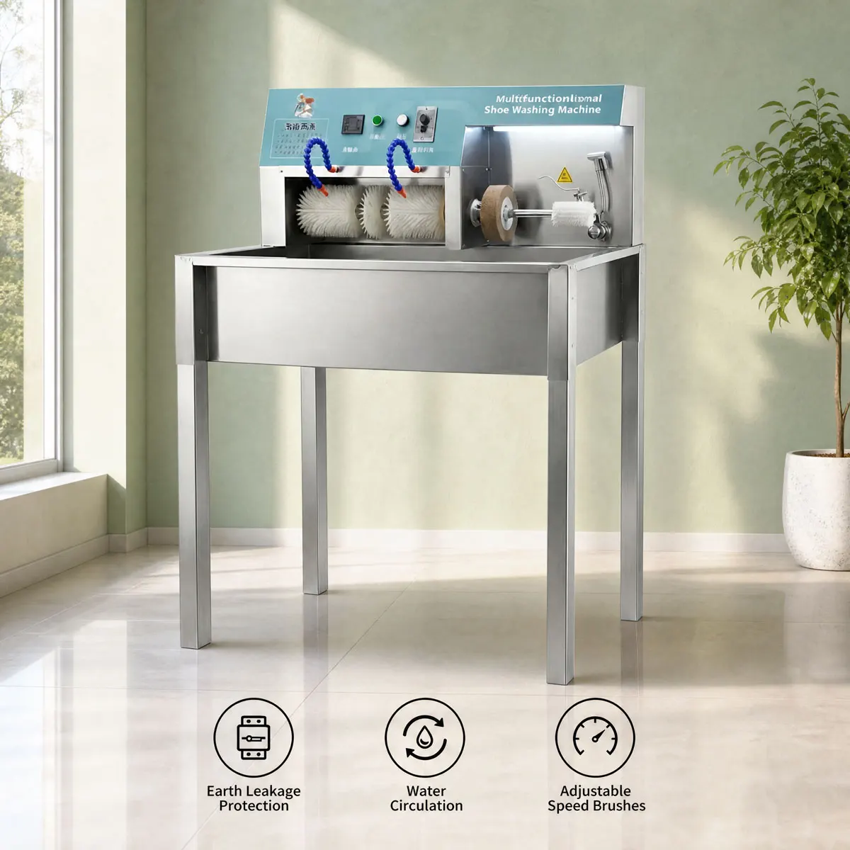 Commercial Stainless Steel Shoe Washing Machine Semi‑Automatic Shoe Cleaner with Sink Easy Operation - Image 4