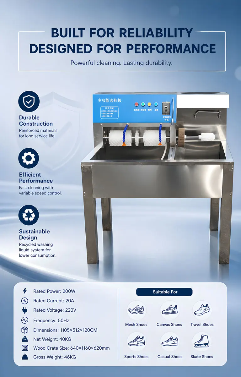 Commercial Stainless Steel Shoe Washing Machine Semi‑Automatic Shoe Cleaner with Sink Easy Operation - Image 3