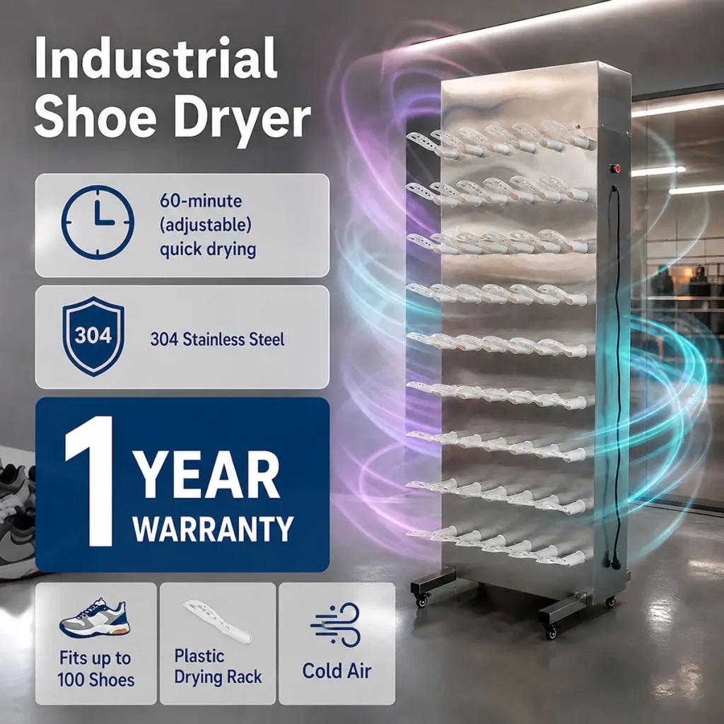 30/50 Pairs Cylindrical Flat Type Commercial Shoe Dryer, Cold Air Drying Machine for Laundry & Shoe Washing Factory