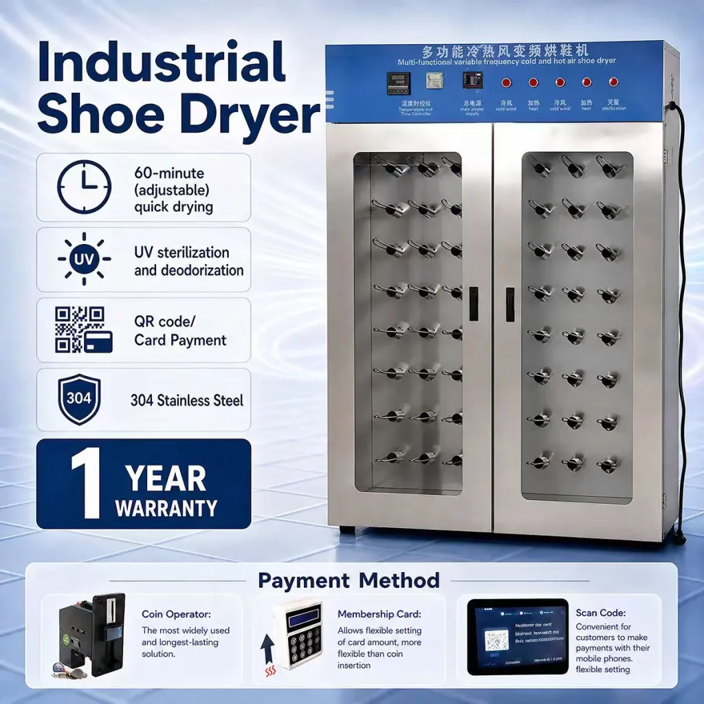 Commercial Large Capacity Shoe Drying Cabinet with Double Doors, UV & Ozone Disinfection Sterilizer for Washing Shop