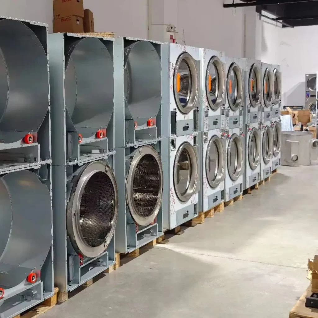 Industrial Stacked Heat Pump Dryer Machine, Double Load Self-Service Laundry Equipment with 4G/WiFi & Coin/Card Payment